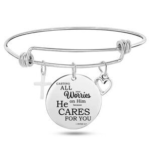 Bible Scripture Charm Bracelet 1 Pet 5:7